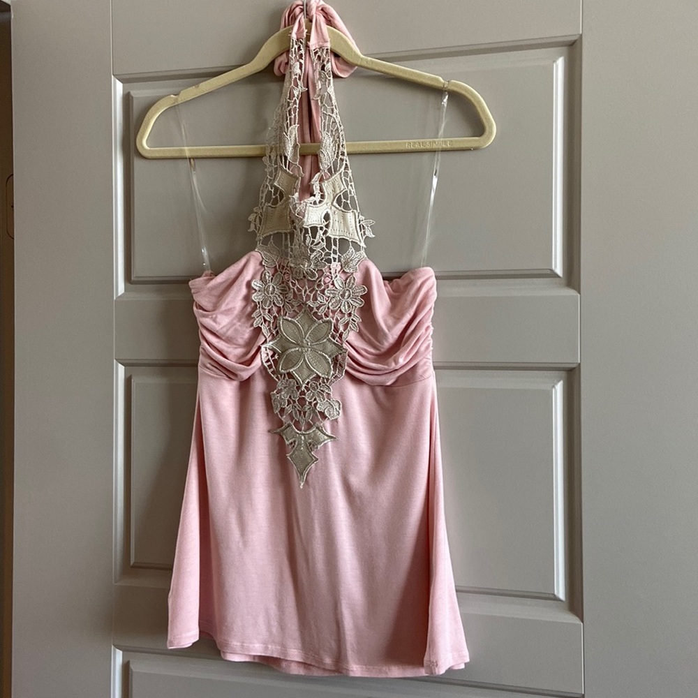 Blush pink knit halter top